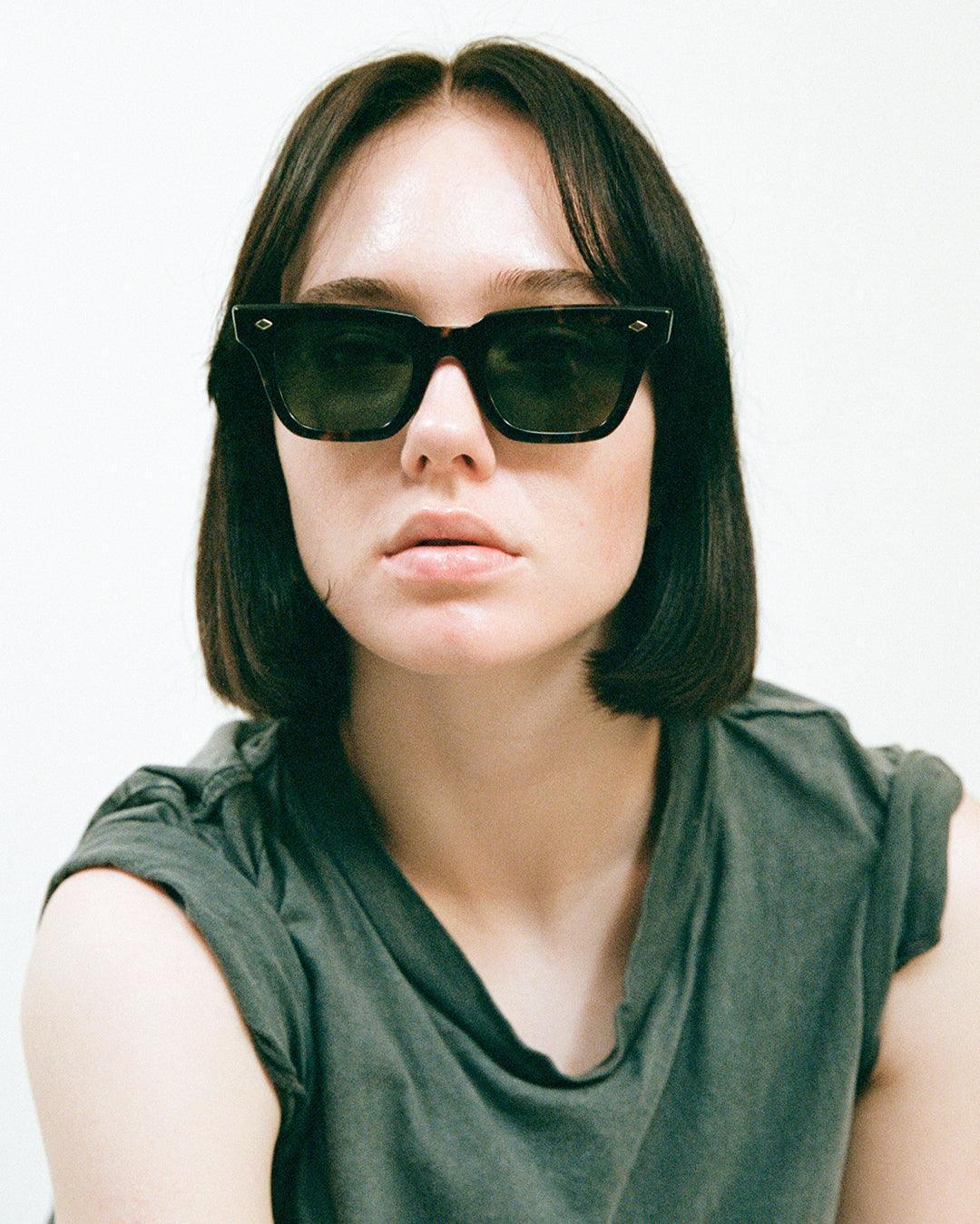 Stereo Sunglasses | Tortoise Polished / Green Polarized | Epokhe Eyewear